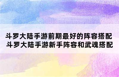 斗罗大陆手游前期最好的阵容搭配 斗罗大陆手游新手阵容和武魂搭配